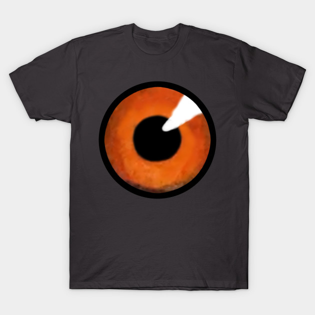 Orange iris of big eye, with black pupil staring. by Luggnagg